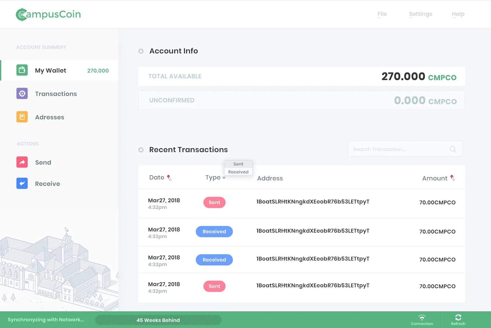 Campus Coin wallet interface